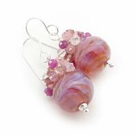 Pink glass and gemstone drop earrings