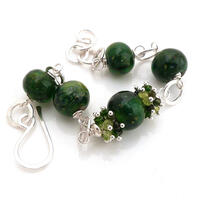 Green glass bead, gemstone and silver bracelet