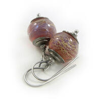 Peach glass bead and silver drop earrings