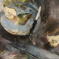 cut pears oil on canvas Angela Webb