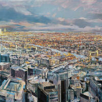 London Aerial Gherkin Angela Webb oil on canvas