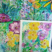 Summer Meadow tryptch.  Mixed media on paper. Inspired by and painted en plein air in my garden. Various sizes and prices starting at £125