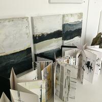 Mark Making sketchbooks with Landscape triptych.