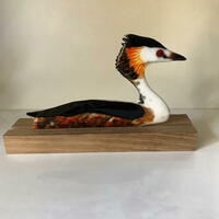 ‘Great-Crested Grebe’/kiln-fused glass bird sculpture
