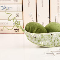 Detail of Peas on Earth Pincushion by Blue Coppice