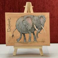 Elephant - small cartoon on easel - acrylic.