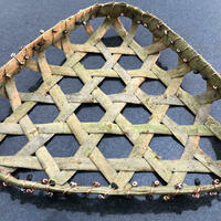 Willow Bark Hexagonal Weave Triangular Small tray with recycled copper wire and tiny glass beads.  Made by Clare Shilvock, Warwickshire Willow (L:20cm x W:20cm x H:3cm)
