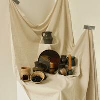 A selection of pottery set for a photoshoot.