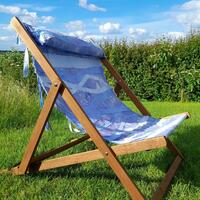 The blues of sea and sun double deckchair , home dyed canvas