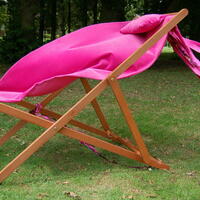 Pink velvet deckchair in wind " cascading blossom" 