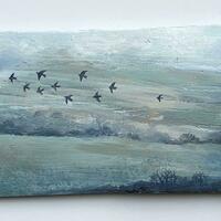 Painting on old wood panel, 41 x 16cm, near my house