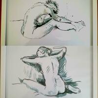 2 x pen and ink life drawings