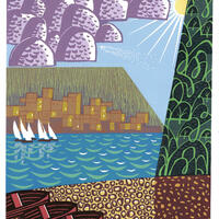This is Summer - a multi block reduction linocut
