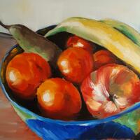 Bowl of Fruit. An Oil painting.