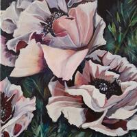 White Poppies, acrylic on canvas, 40 x 50