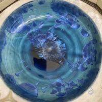 Blue crystal bowl just coming out of the kiln