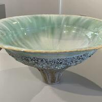 Large coil built bowl 50cm diameter x 35cm crystalline & volcanic glazes and gold leaf