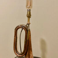 Vintage French Copper & Brass Bugle Table Light