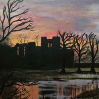 Acrylic on Paper, inspired by Kenilworth Castle sunsets 30 x 42cm £160