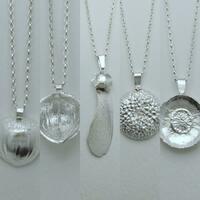 Pendants cast from nature, in sterling silver
