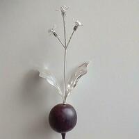 Radish, in sterling silver and purple heart wood