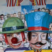 Adam and Jack at the circus -papier mache relief