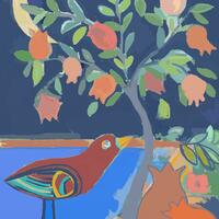 Pomegranate tree and bird - iPad drawing limited edition print