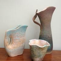 Stoneware Thrown and Altered One Piece Jugs and bowl