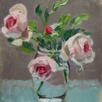 pink roses oil painting