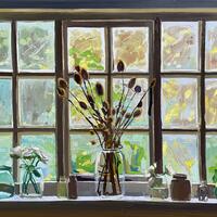  lizzie bentley Window ledge oil painting teasel