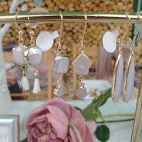 Gold filled earrings with freshwater pearls, drusy quartz and blue lace agate
