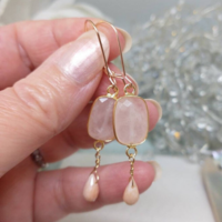 Rose gold filled drop earrings with rose quartz and peach mystic moonstone