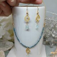 Delicate gold filled necklace with sea blue-green rough diamonds and aquamarine