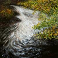 Autumn on the River Aire. Oil on paper.