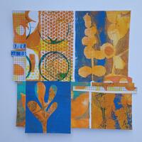 Sarah Beaman- Mixed Media Collage in Blue and Orange