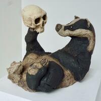 Hamlet - Badger with Human Skull Ceramic Sculpture