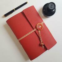 Red Leather Journal with Handmade Ceramic Button