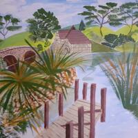 Mill and Pond, original acrylic painting by Sheila C Robinson
