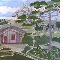 Maori Meeting House in the Land of the Long White Cloud, original acrylic painting by Sheila C Robinson