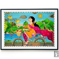 MAdhubani Lady on a bicycle 