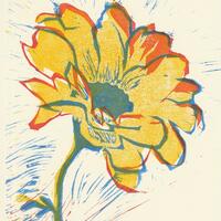 Bent Flower 2: Yellow Chrysanthemum (linocut 2022)
