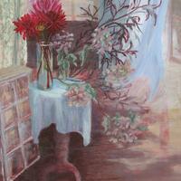Dahlias and flower arranging - Acrylic painting