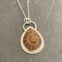 Ammonite fossil and silver pendant