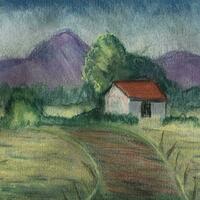White hut with mountain view by Yvonne Brown
