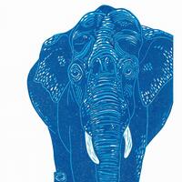 Elephant - two layer linocut print