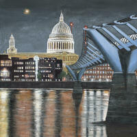St Paul's and Millennium bridge. Acrylic. £420. 