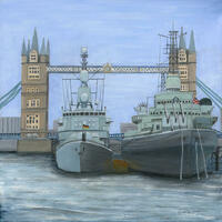Warships on the Thames. Acrylic. £210