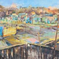 allotments evening light, oil on canvas