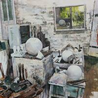 Barbara Hepworth's studio, oil on board