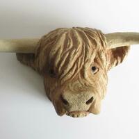 Highland cow mask ~ stoneware and oxides